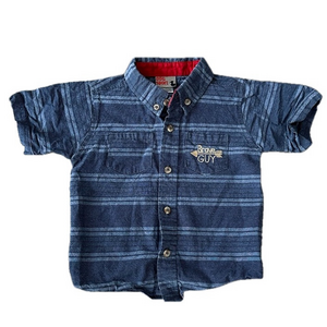 4/20$ Blue striped toddler baby collared short sleeve button up 24m